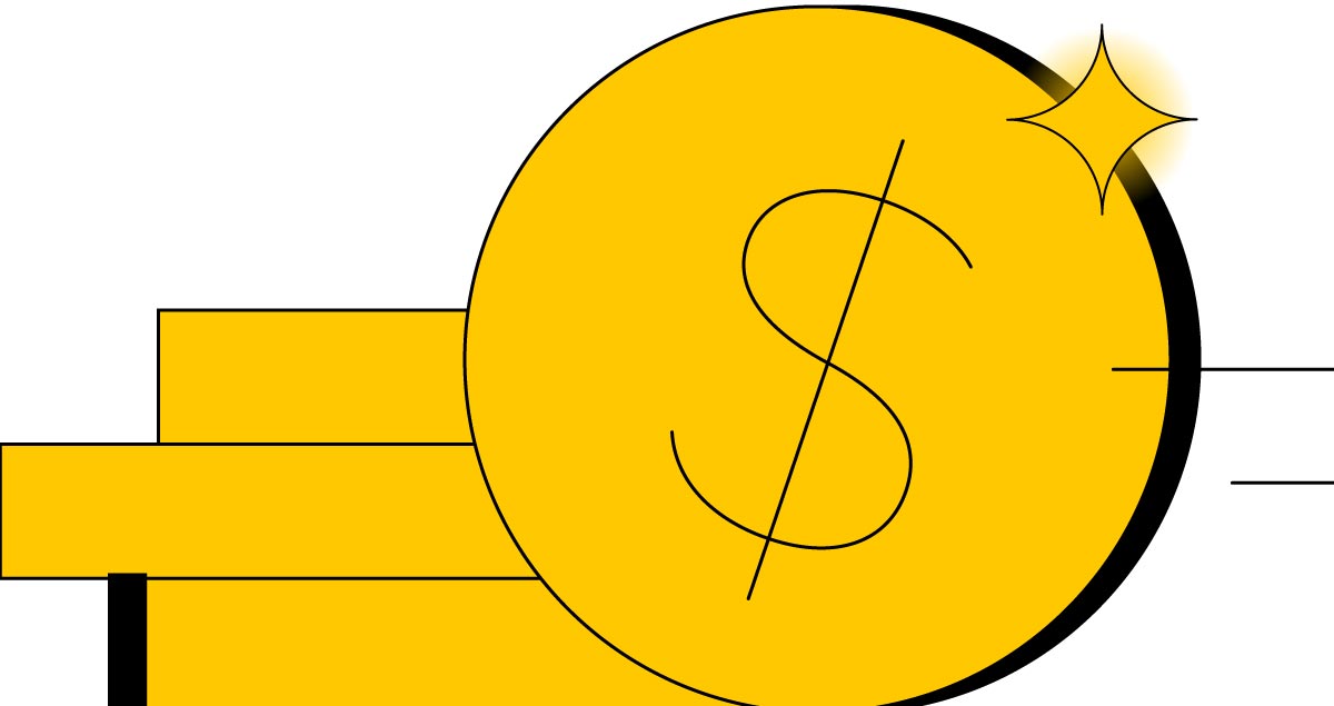 Entenda quando contratar um empréstimo vale a pena 1 imagem com fundo branco e moedas amarelas grandes em primeiro plano