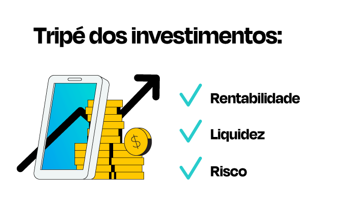 Ilustração sobre o tripé dos investimentos