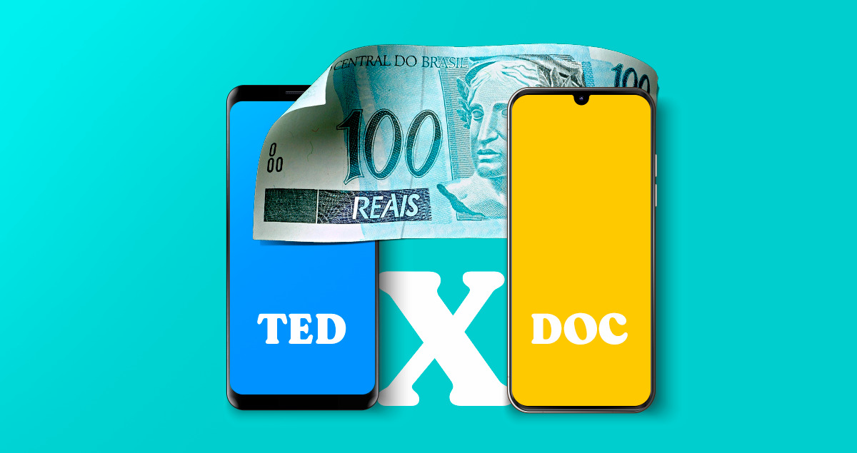 Qual é melhor: Pix, TED ou DOC? Quando usar cada um? 1 Imagem de nota de dinheiro passando de um celular para outro