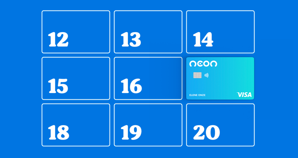 Calendário com símbolo do cartão de crédito Neon